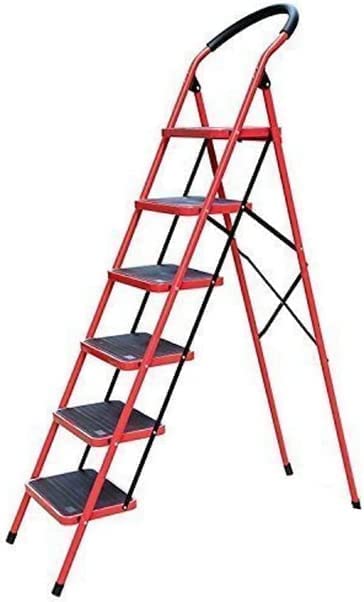 Tamtek 6 Step Ladder Folding Heavy Duty Steel Ladder 150kg Capacity ( 188x146x117cm ), Rubber Pad Multi-Purpose Portable Ladder for Home, Kitchen, Garden, Office, Warehouse