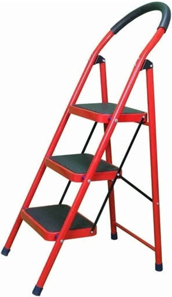 Tamtek 3 Step Ladder Folding Heavy Duty Steel Ladder 150kg Capacity ( 115x72x65cm ), Rubber Pad Multi-Purpose Portable Ladder for Home, Kitchen, Garden, Office, Warehouse