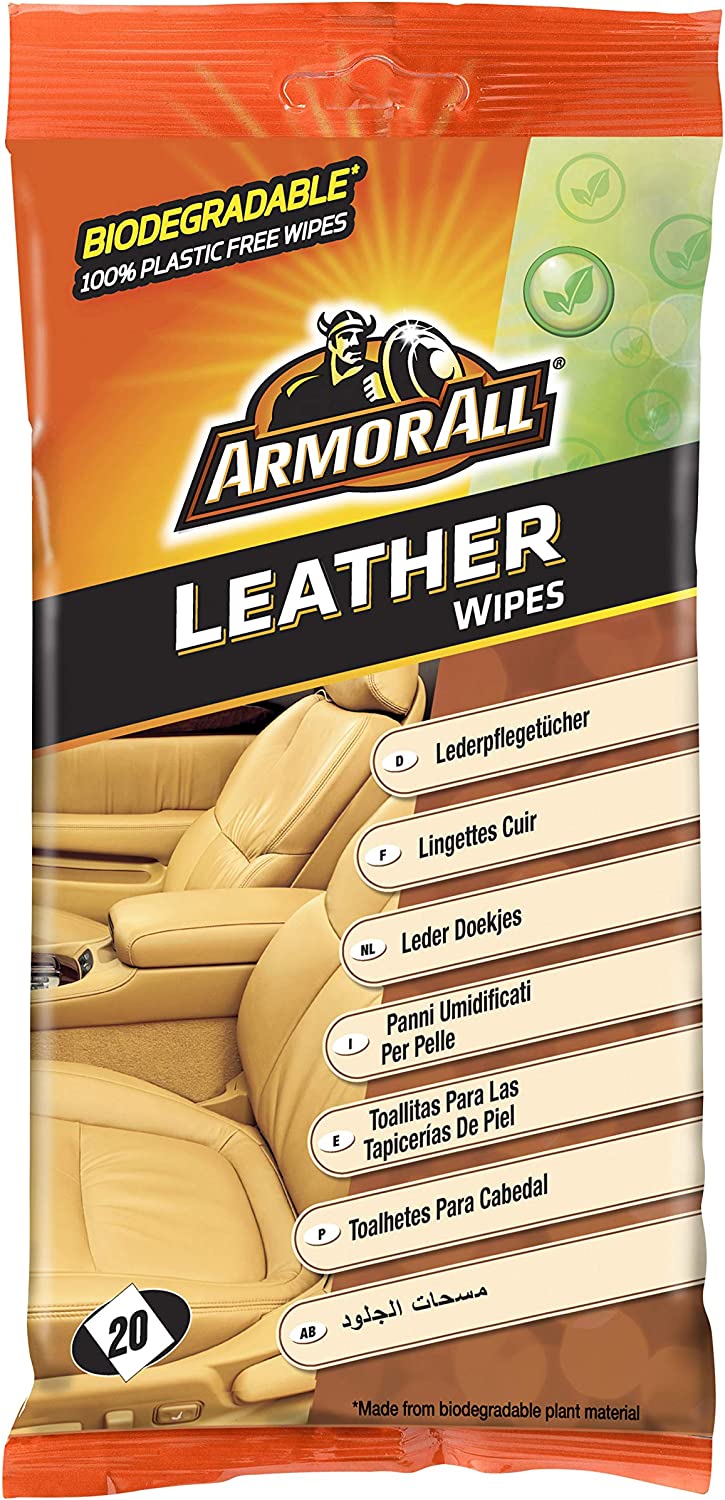 Armor All 39020 Biodegradable Leather Flow Wipes to Protect Against Spills and Stains (20 Pieces)