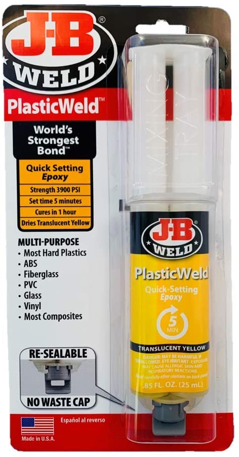 J-B Weld 50132 PlasticWeld Quick-Setting Epoxy Syringe – Translucent Yellow – 25 ml