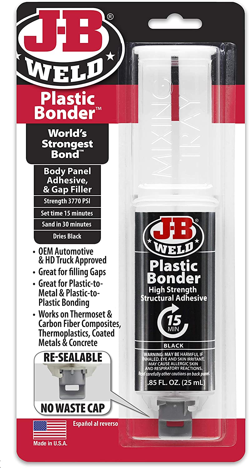 J-B Weld 50139 Plastic Bonder Body Panel Adhesive and Gap Filler Syringe – Black – 25 ml