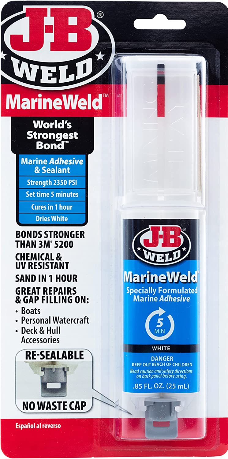 J-B Weld 50172 MarineWeld Marine Adhesive Epoxy Syringe, Dries White – 25ml