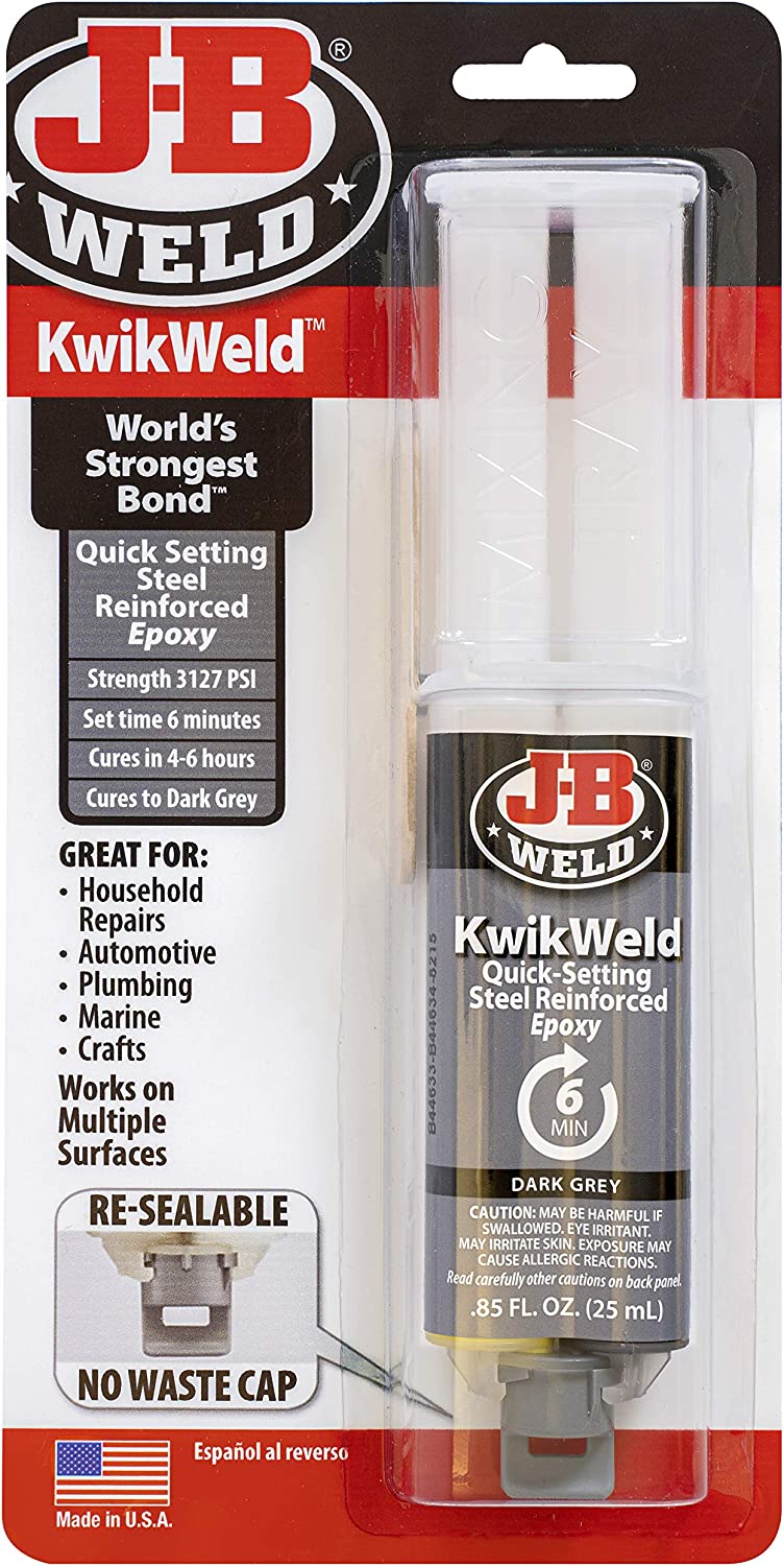 J B Weld 50176 KwikWeld Steel Reinforced Epoxy Syringe, Dries Dark Grey 25 ml