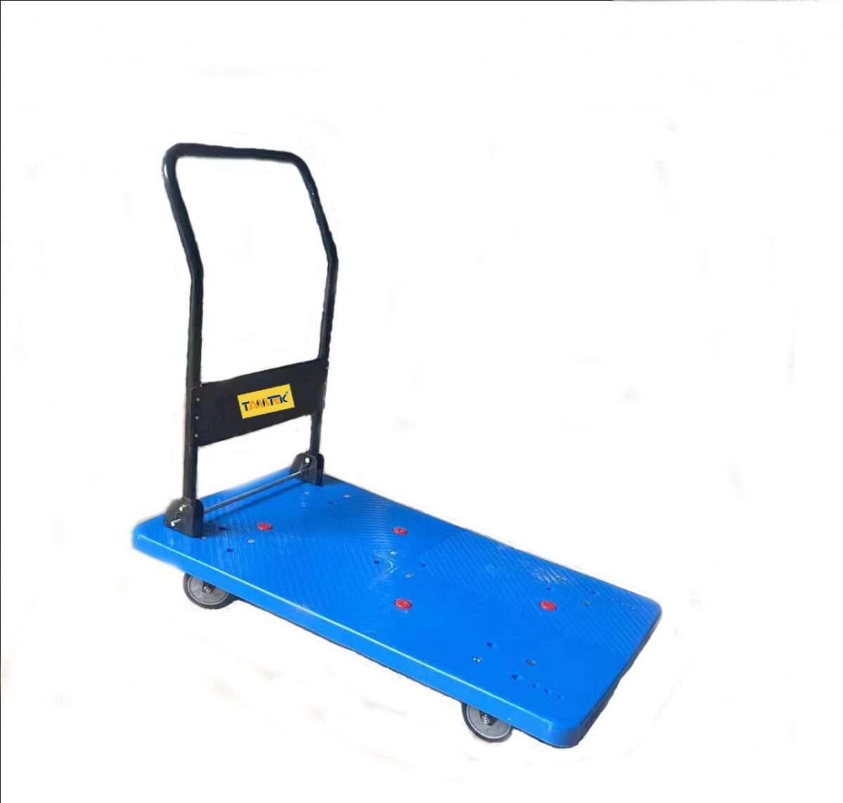 Tamtek Metal Platform Trolley Foldable 600 kg weight capacity with Rubber Handle, 5 Nylon Tyres, Heavy Material Trasport, Blue
